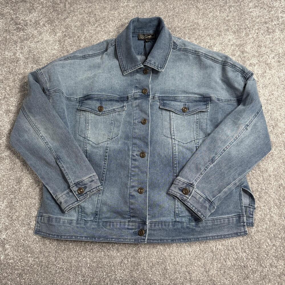 DG2 Denim Jean Jacket Womens Small Blue Star Fringe Western Button Front